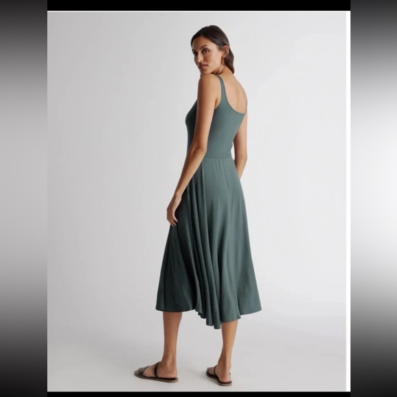 NWT QUINCE Tencel Jersey Fit & Flare Dress in Dark Olive
 size Small - Picture 6 of 12